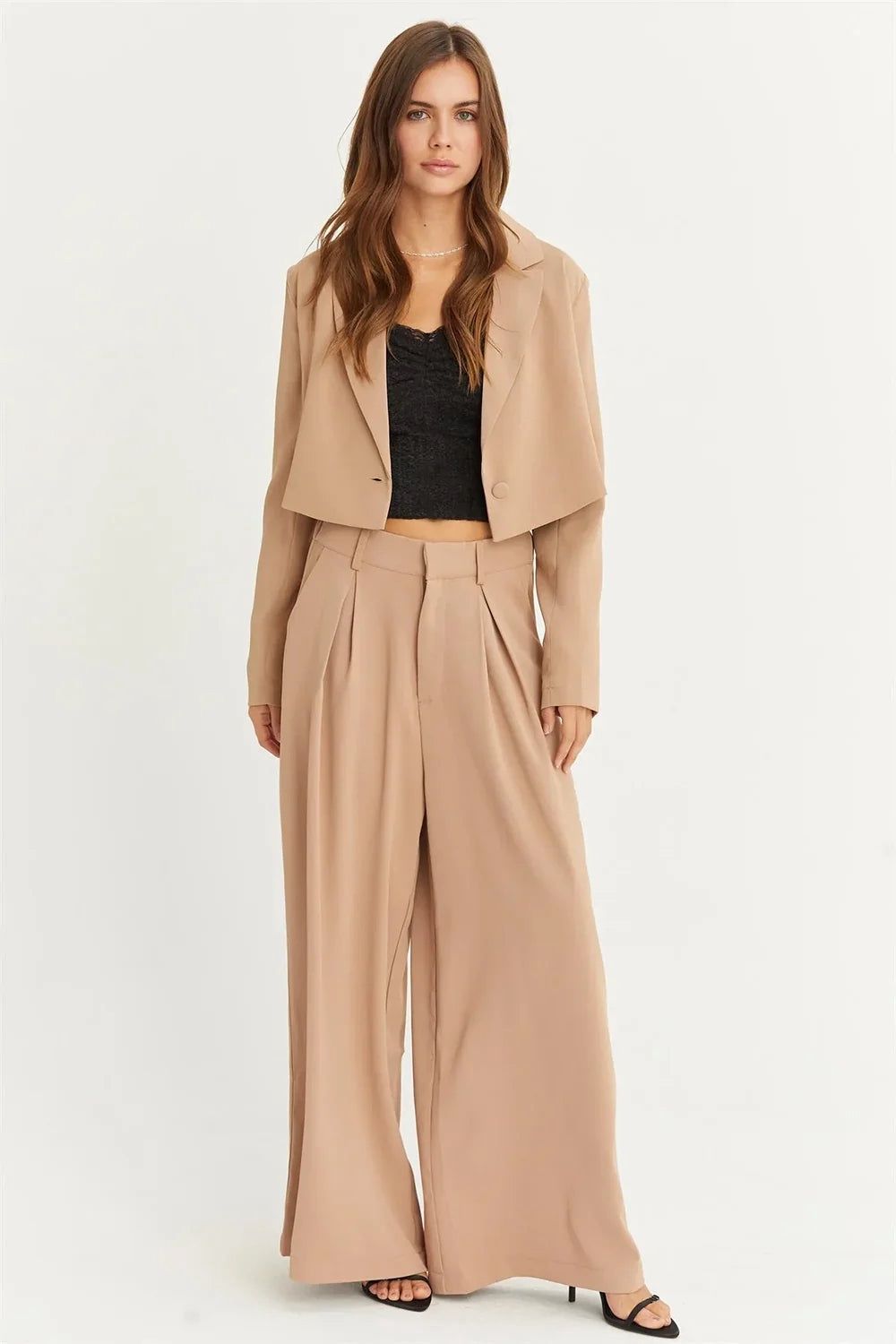 AZ'GAD Boutique Cropped Blazer & High Rise Wide Leg Two-Piece