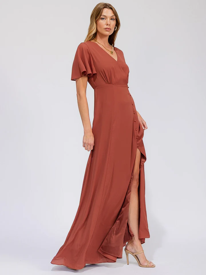 AZ'GAD Boutique WOMEN'S SHORT SLEEVE SURPLICE FRONT SLIT