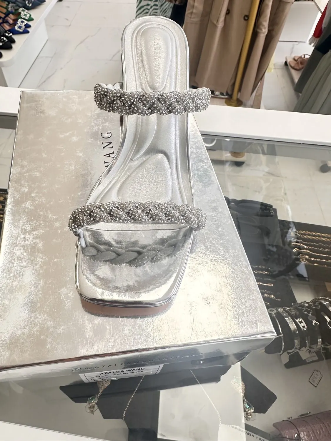 AZ'GAD Boutique Beautiful Silver Strap Slippers